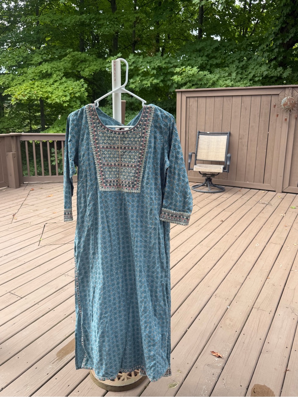 Blue Embroidered Tunic Dress - Women's Boho Midi